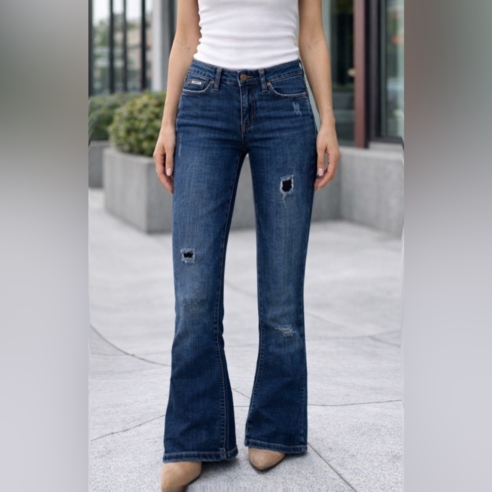 Vintage women’s Y2K Hydraulic lace patchwork jeans bootcut sz 5/6 long